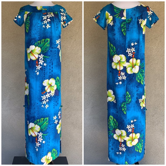 🌺”Royal Hawaiian” Vintage Barkcloth Muumuu Dress - Picture 2 of 8